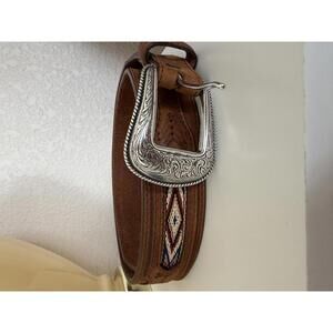 Orvis 58EE Buffalo Nickel Coin Woven Western Brown Leather Belt Men's 36